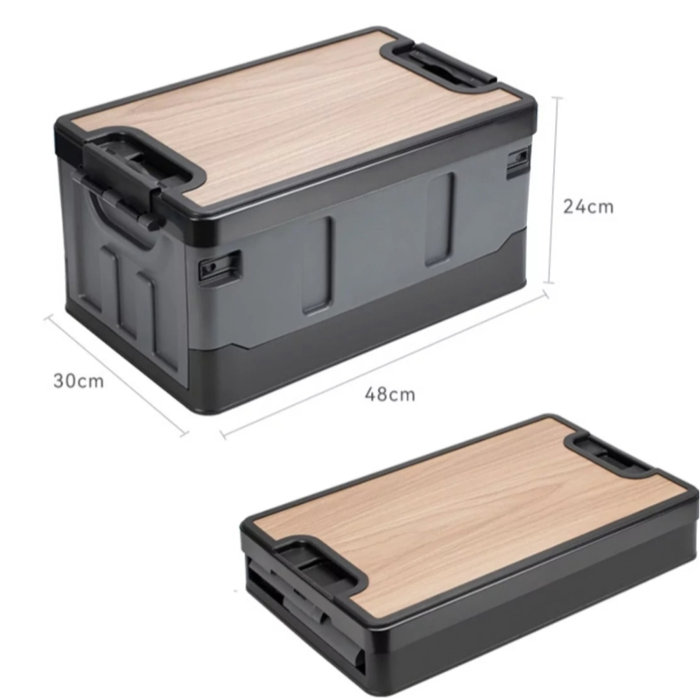 Ящик для кемпинга Folding Box 35л 48x30x24см с деревянной крышкой, серый