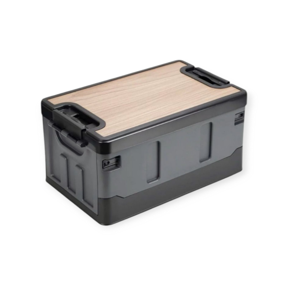 Ящик для кемпинга Folding Box 35л 48x30x24см с деревянной крышкой, серый