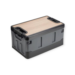 Ящик для кемпинга Folding Box 35л 48x30x24см с деревянной крышкой, серый
