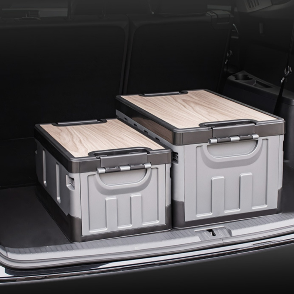 Ящик для кемпинга Folding Box 60л 59x36x29см с деревянной крышкой, белій, серый