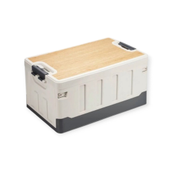 Ящик для кемпінга Folding Box 35л 48x30x24см з дерев'яною кришкою, біла сіра Ящик для кемпінга Folding Box 35л 48x30x24см з дерев'яною кришкою, біла сіра