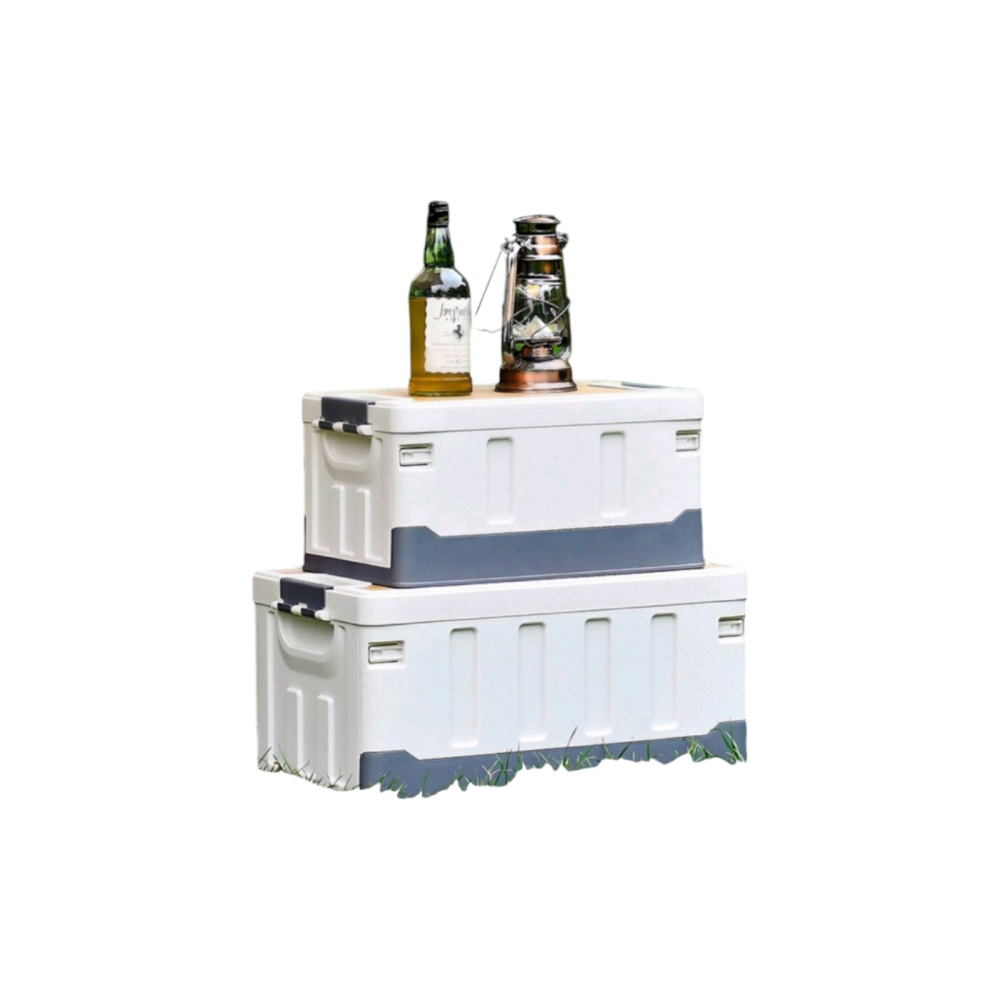 Ящик для кемпинга Folding Box 60л 59x36x29см с деревянной крышкой, белій, серый