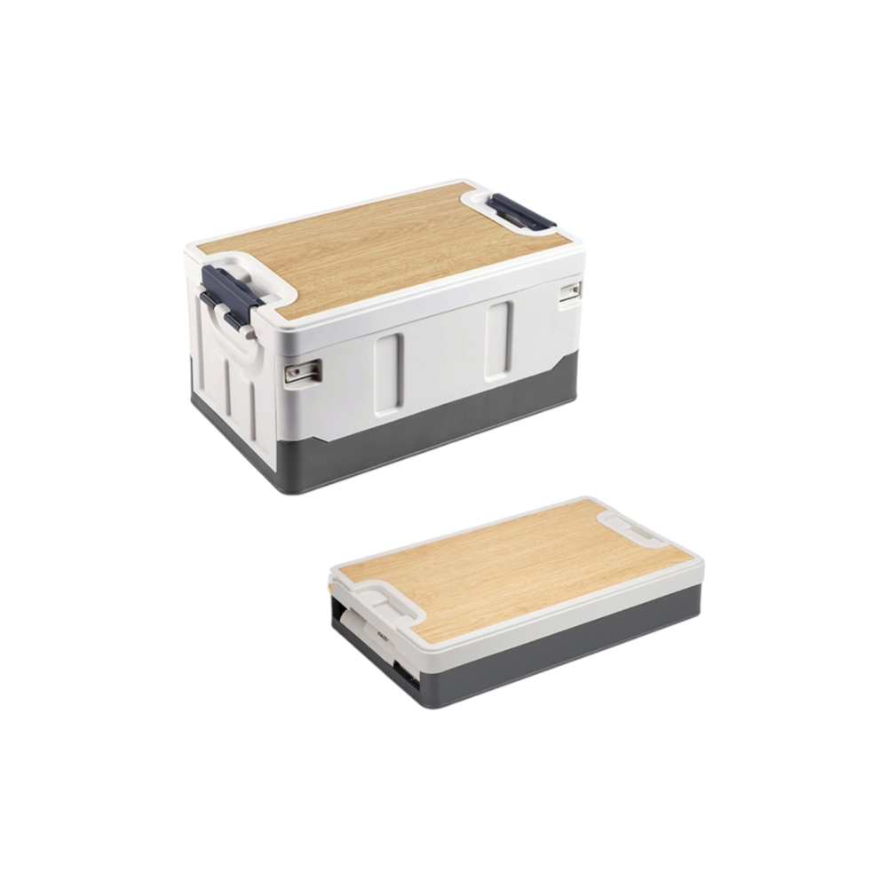 Ящик для кемпинга Folding Box 60л 59x36x29см с деревянной крышкой, белій, серый